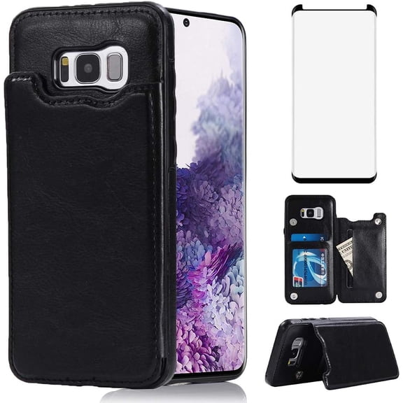 Design for Samsung Galaxy S8 Plus/S8 Wallet Case,PU Leather Phone Cases with Screen Protector Card Holder,Stand Flip Shockproof Flip Protective Cover for S8plus SM-G955U Men Black
