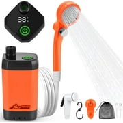 WADEO Portable Shower for Camping, Outdoor Electric Shower Rechargeable Pump with Intelligent Digital Display, Camping Shower Head Nozzle for Camping, Hiking, Traveling, Washing