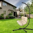 thumbnail image 2 of S-HOME Swing Egg Chair with Stand in Wicker Rattan with Cushion and Pillow for Indoor Outdoor Relaxation and Comfort,Beige+Brown, 2 of 15