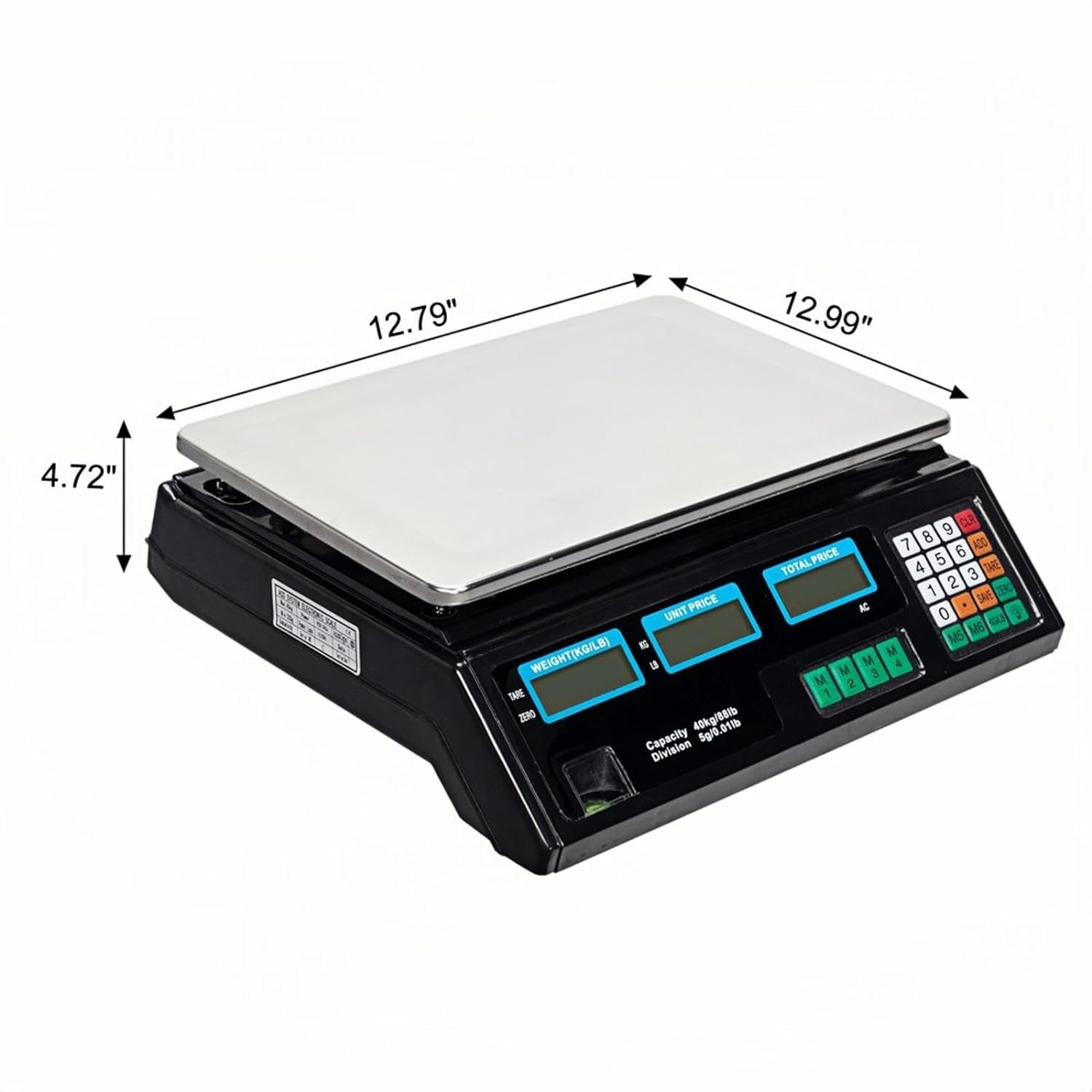 88LB 40KG Electronic Commercial Price Computing Scale with LCD Display for Retail Outlet Store, Kitchen, Restaurant Market, Farmer, Food, Meat, Fruit,Black