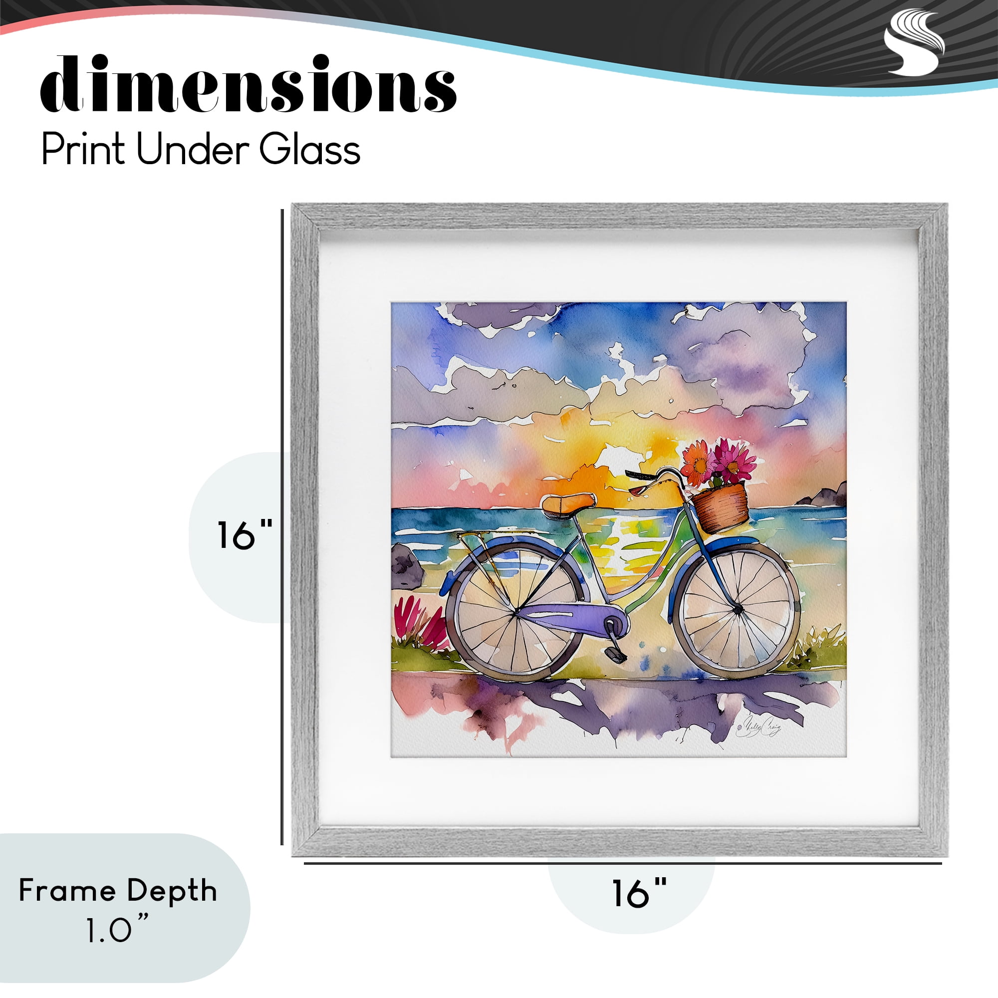 Stupell Industries Bicycle By The Seaside Gray Framed Print Under Glass, design by Shelly Craig