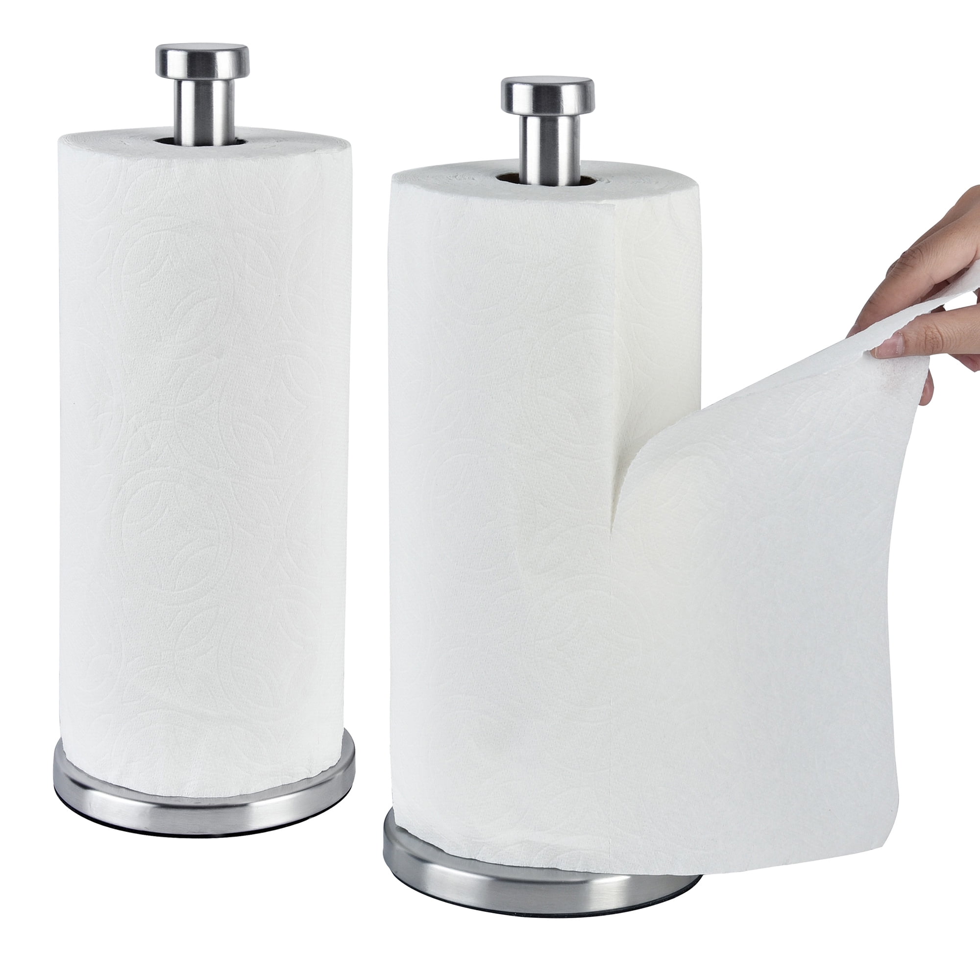 2 Pack Stainless Steel Free Standing Paper Towel Holder, Easy Loading