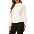 thumbnail image 1 of INSPIRE CHIC Women's  Peter Pan Collar Tops Contrast Panel Work Button Down Shirt White L, 1 of 5