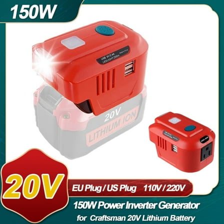 150W Portable Power Supply Inverter For Craftsman 20V Battery AC 110V 2X USB LED