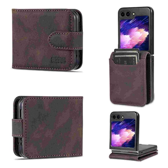 for Samsung Galaxy Z Flip 7 Case, Business Style Premium Leather Galaxy Z Flip 7 Wallet Case with Card Holders for Women Men Protective Phone Case for Samsung Galaxy Z Flip 7, Brown