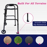 Dr. Aid Premium 2 Button Folding Walker with Wheels - Lightweight Walkers for Seniors - Front Wheel Rolling Walker - Durable Aluminum Frame, Adjustable Height, Supports Up to 320lbs - Carbon Black