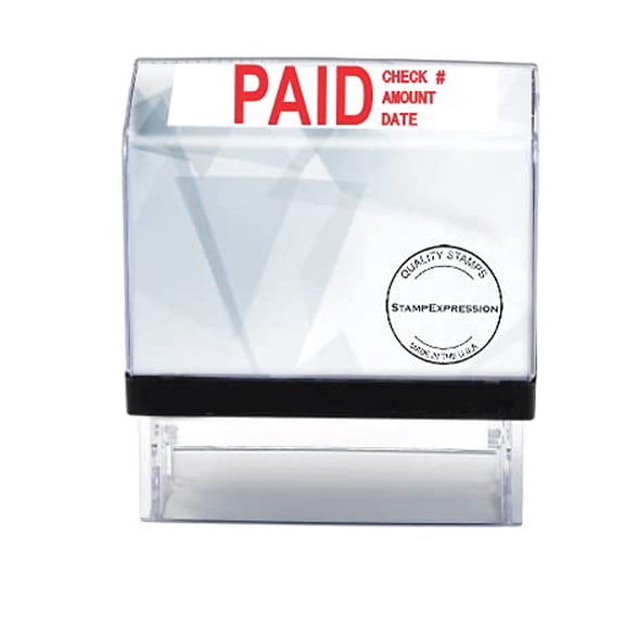 StampExpression - Paid Check, Amount, and Date Office Self Inking Rubber Stamp - Red Ink (A-5813)