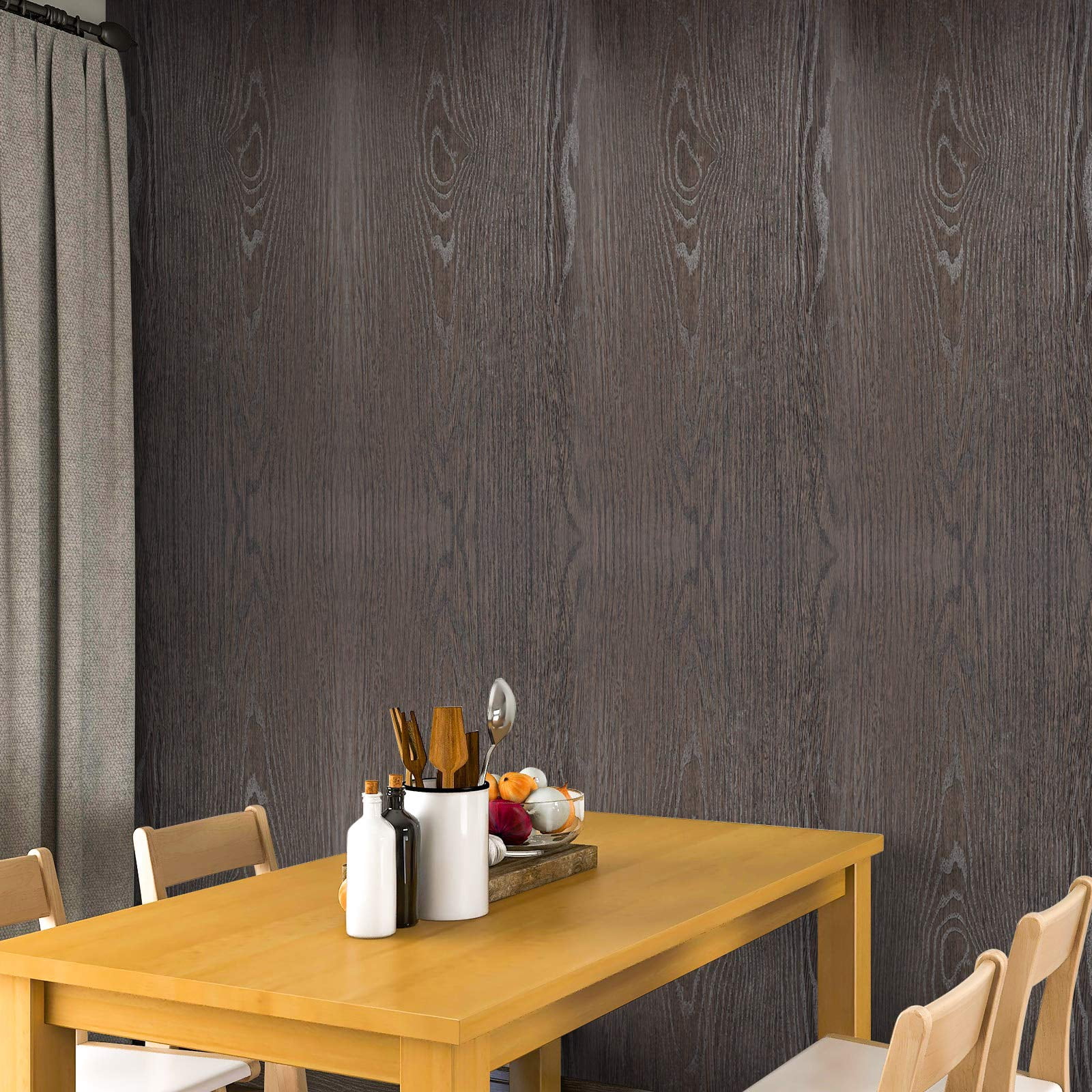 Brown Black Wood Contact Paper 24 X 196 In  Self-adhesive Wallpaper Peel And Stick Removable Decorative Wall Covering Vinyl Film For Shelf Liner Furniture Kitchen Cabinet Countertop Drawer