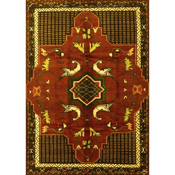 Ahgly Company Machine Washable Indoor Rectangle Persian Yellow Traditional Area Rugs, 5' x 7'