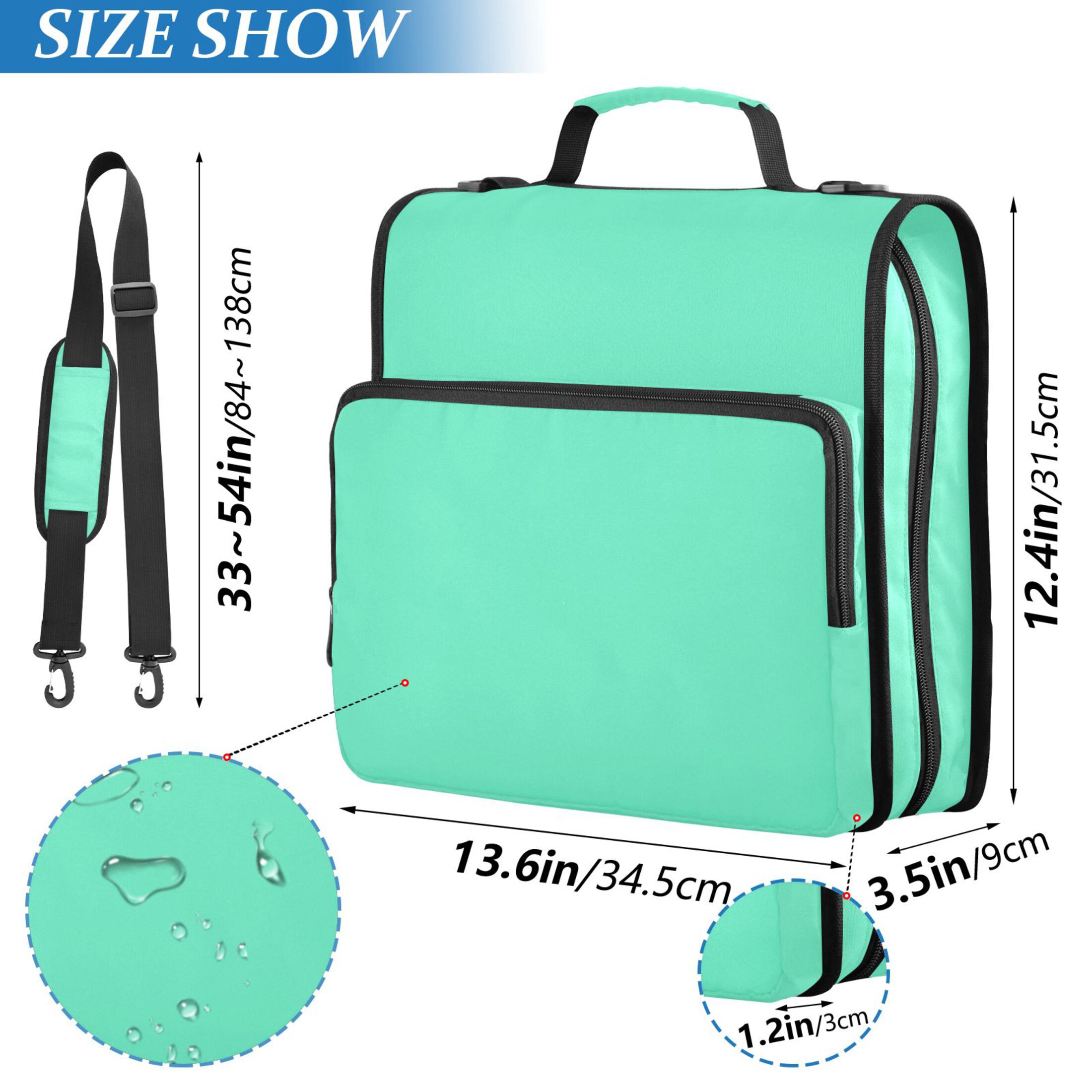 3 Ring Zipper Binder with Shoulder Strap Waterproof Trapper Keeper 2 Inch D-Ring 500 Sheets Capacity Spearmint