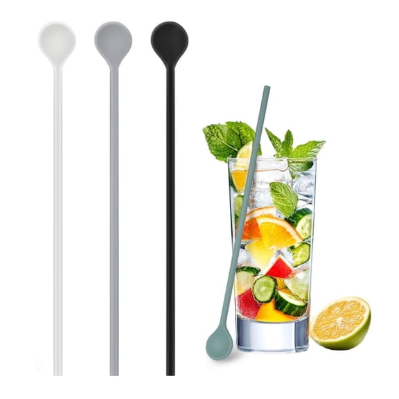 Trianu 3Pcs Silicone Coffee Stir Spoons, 10inch Long Mixing Spoon & Stirrer Sticks for Iced Tea | Dishwasher Safe, Multicolor 1