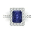 thumbnail image 2 of 3.84ct emerald cut blue tanzanite 18k white gold halo Bridal Wedding Engagement Promise Anniversary Ring for Women size 7, 2 of 7