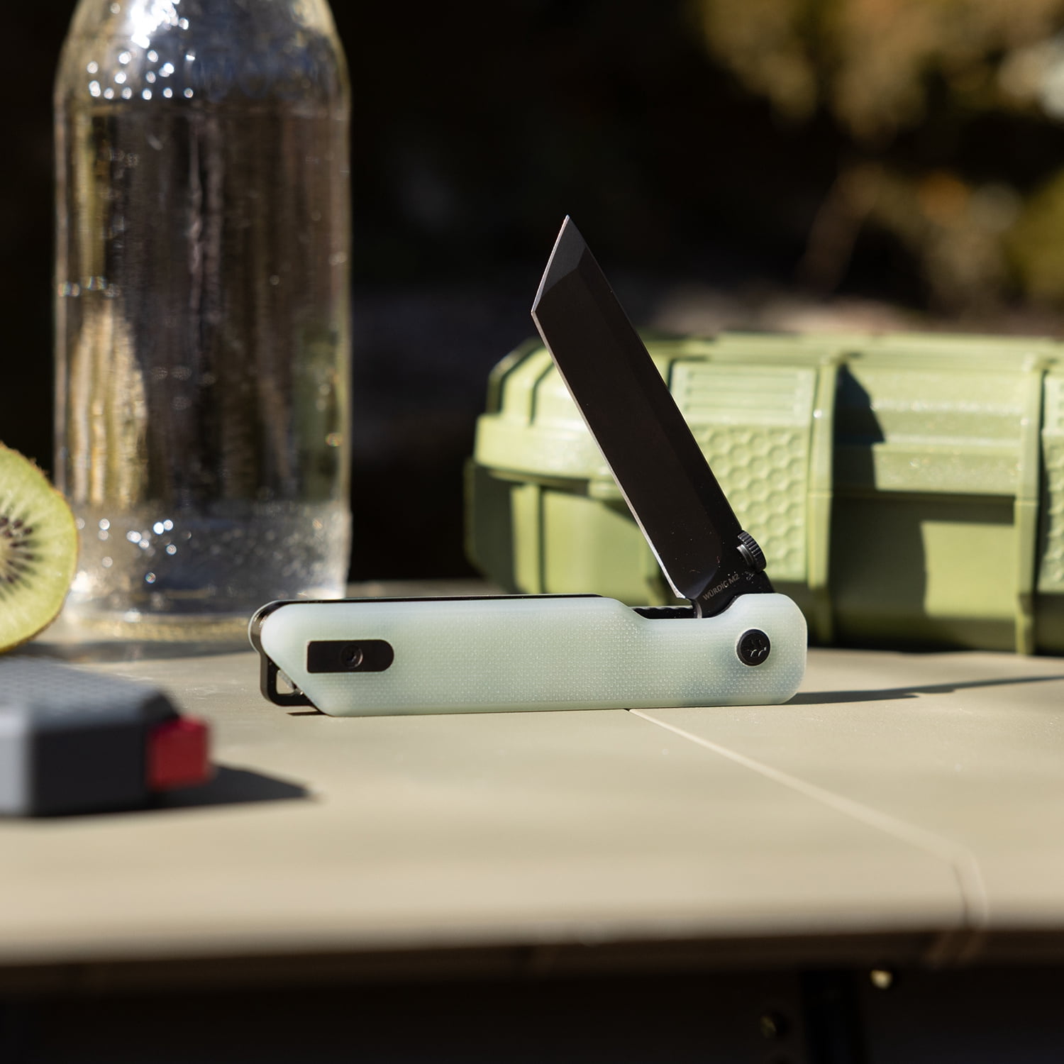 Swiss Tech Wurdig M2 Tanto Pocket Knife with 14C28N Steel Blade, G10 Handle, Jade