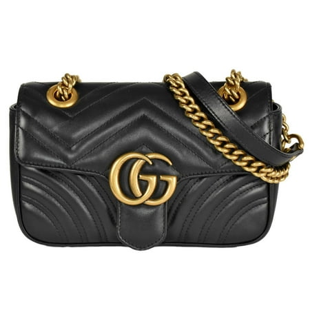 Pre-Owned GUCCI GG Marmont Quilted Bag Shoulder Leather 446744 Black Women's (Good)