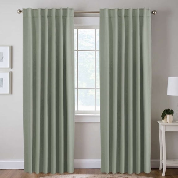 H.VERSAILTEX Light Sage Light Filtering Window Curtain Panels, Set of 2, 52 x 84 Inches, Back Tab & Rod Pocket Drapes for Bedroom, Living Room