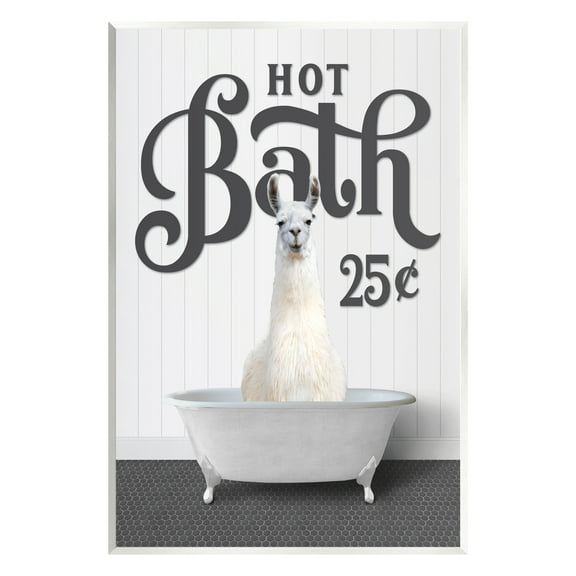 Stupell Industries Hot Bath Llama Sign Animals & Insects Painting Unframed Art Print Wall Art, 10 x 15