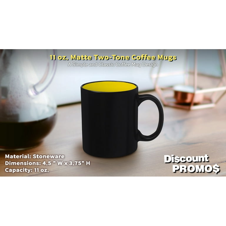 10 Matte Two-Tone Coffee Mugs Set, 11 oz. - Stoneware, Drinkware, Durable,  C-handle - Yellow