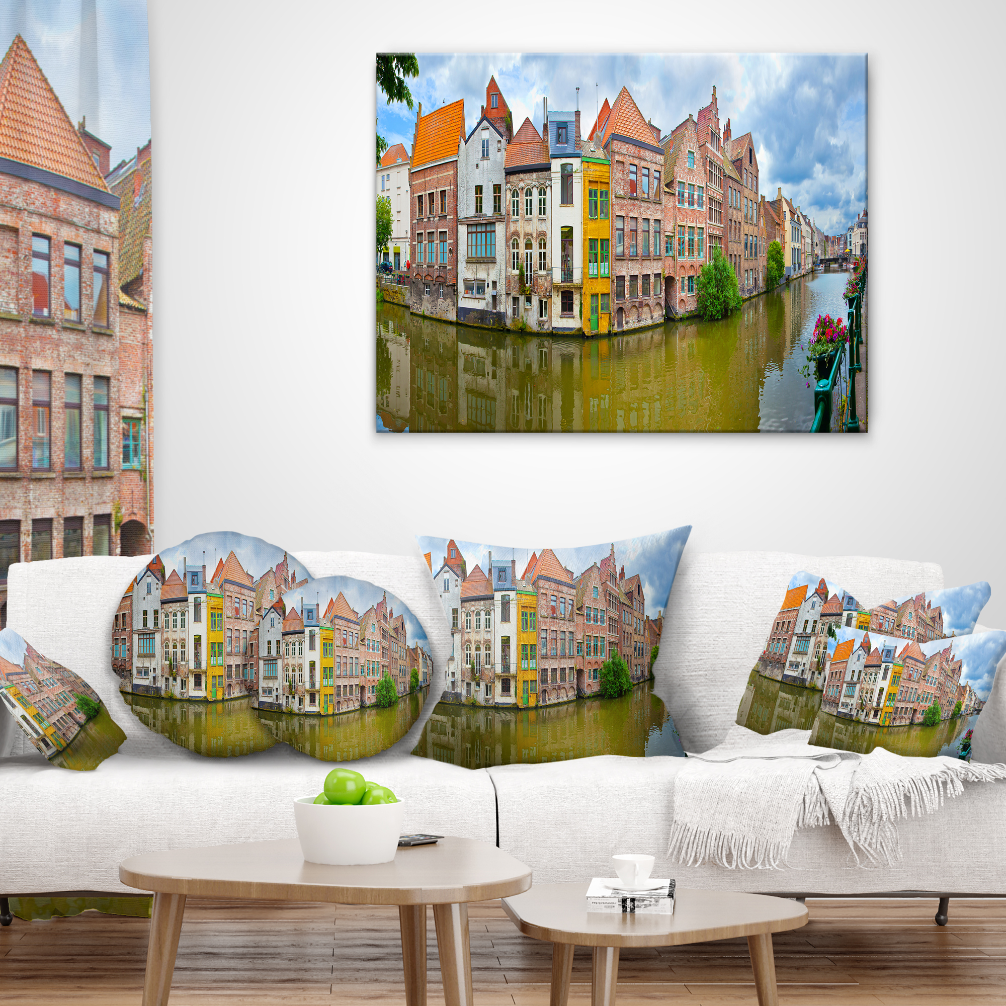 Designart Ghent Belgium Landscape - Photography Throw Pillow - 16x16
