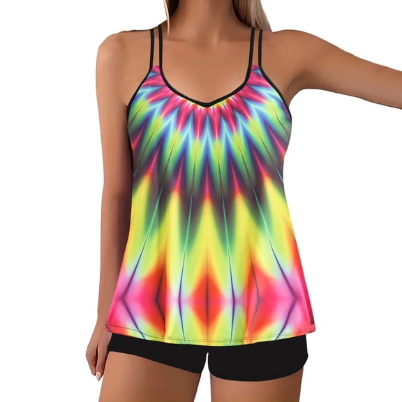 Oplxuo Women's Tankini Swimsuits Two Piece Tummy Control Bathing Suit Modest Swim Top and Shorts for Beach Pool Vacation