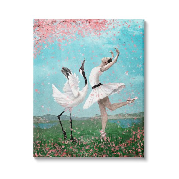 Stupell Industries Surreal Swan Ballet Lake Cherry Blossoms Dance Ballet,30 x 40, Design by Paula Belle Flores