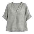thumbnail image 4 of Womens Tops Casual 100% Cotton V-Neck Button Five-Quarter Sleeve Top, 4 of 7