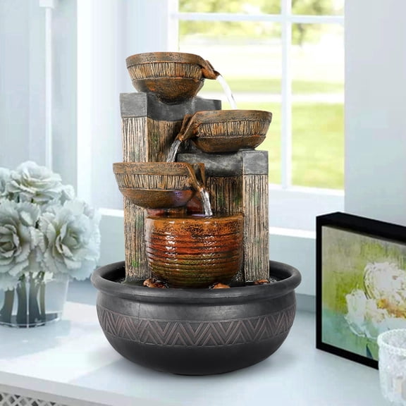 Tammesy 4 Tier Indoor Tabletop Waterfall Fountain, 15.7"H, with LED Lights, for Home Office Bedroom Hallway|Resin|Waterfall