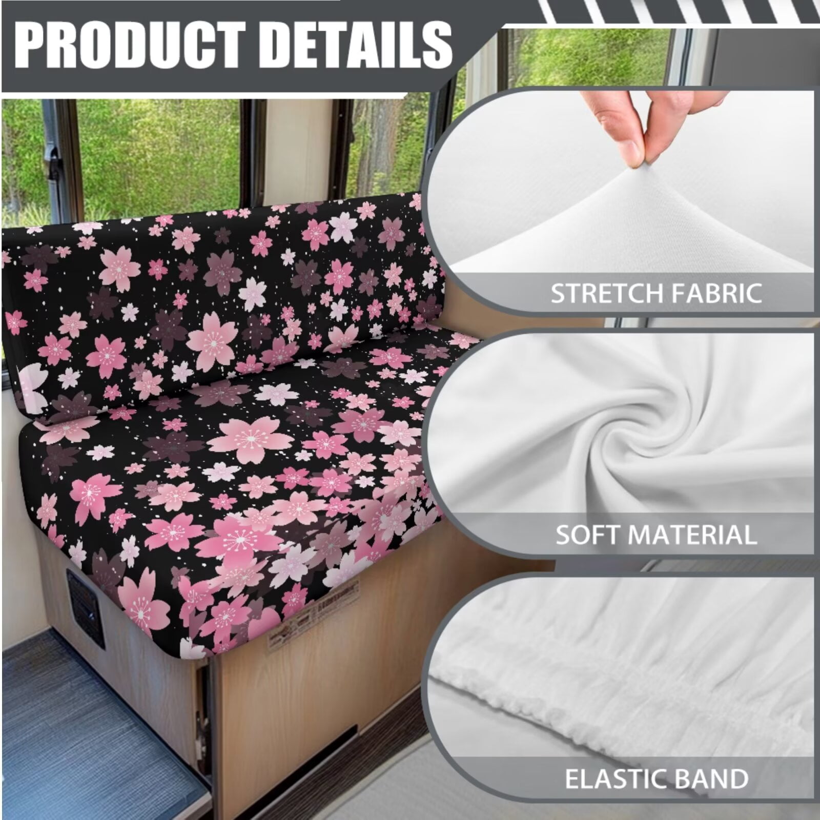 XYZCANDO Cherry Blossom Print RV Sofa Cover RV Couch Cushion Slipcovers Comfortable Loveseat Slipcovers for Travel Couch Stain Resistant Sofa Cover 2 Backrest Cover & 2 Bench Cover