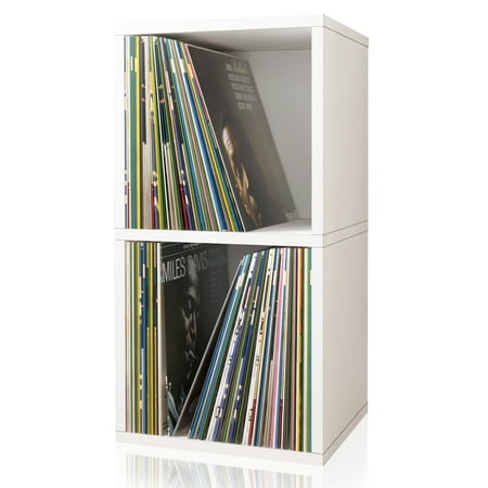 UPC: 0819767012689 | Way Basics 2 Tier Vinyl Storage Box Cube  LP Record Album Turntable Stand  White