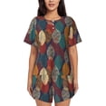 thumbnail image 1 of Balery Autumn Leaves Conjunto de Pijama para Mujer con Estampado, Dos Piezas de Manga Corta y Shorts, Ropa de Dormir Suave con Cuello Redondo y Bolsillos-Small, 1 of 6