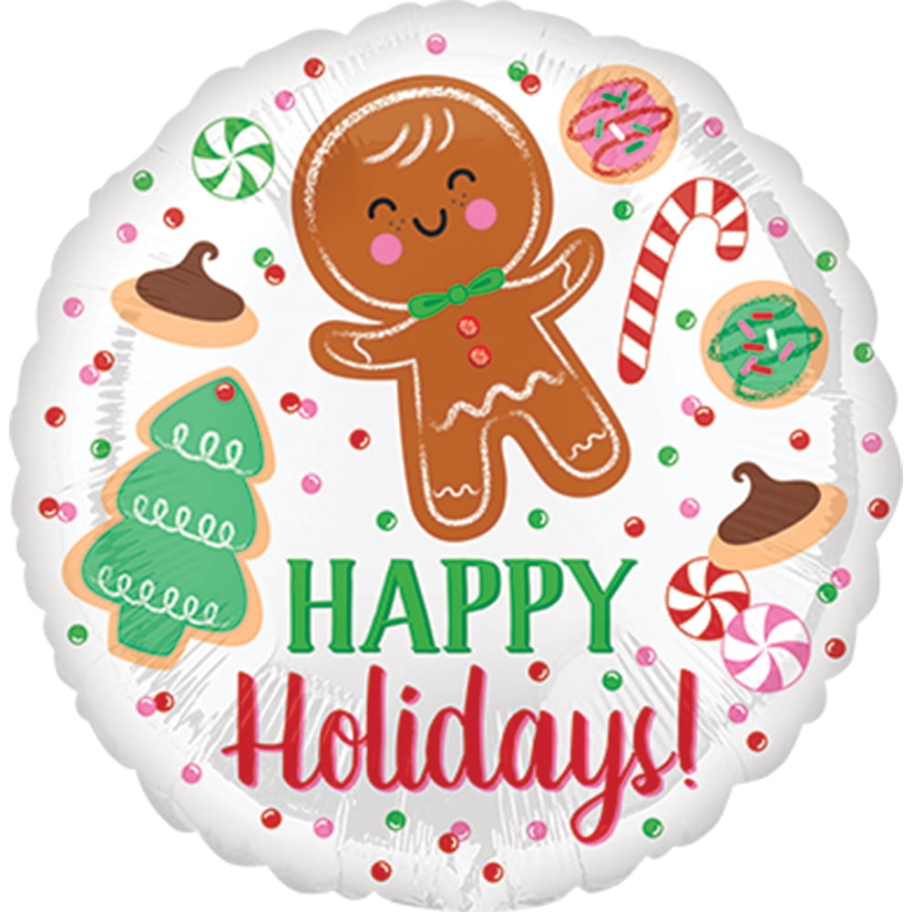Anagram Happy Holidays Gingerbread Man Cookies 18" Foil Balloon, White