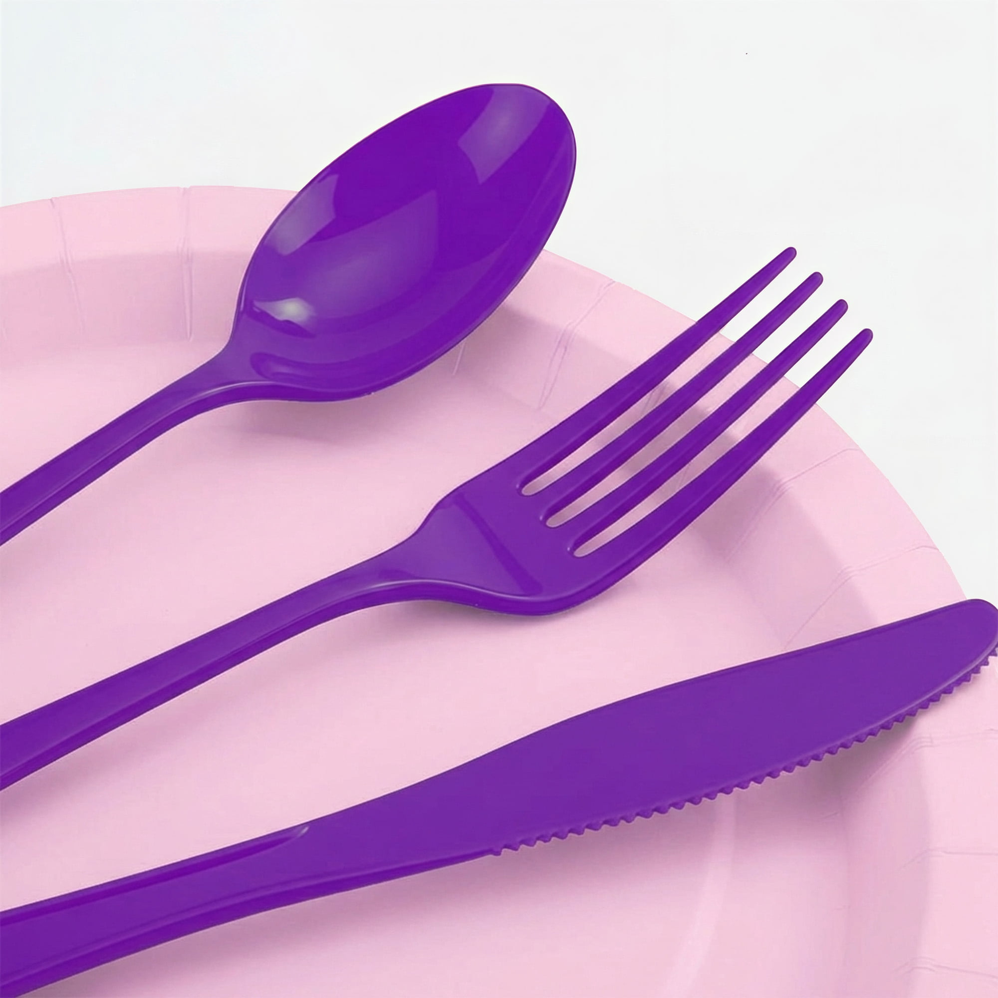 Plastic Disposable Cutlery Set, Purple, 24 Pieces, by Way To Celebrate