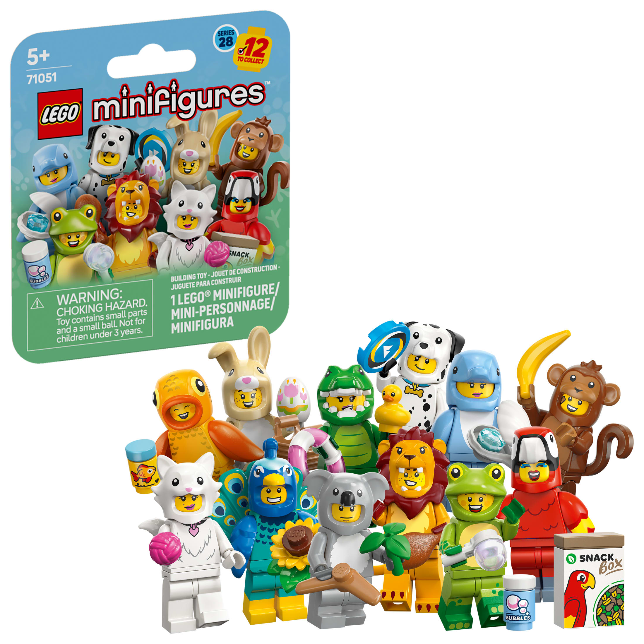 LEGO Minifigures Animal Series 28 Mystery Box Toy for Kids - Find 1 of 12 Surprise Figures in Each Pack - Gift Idea for Birthday - Party Favors for Boys & Girls, Ages 5+ - 71051