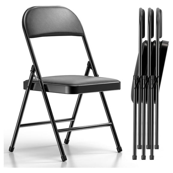 4 Pack Folding Chairs with Padded Cushion and Back, Metal Chairs with Comfortable Cushion and Durable Steel Frame for Home and Office, for Indoor and Outdoor Events (Black, 4 Pack)