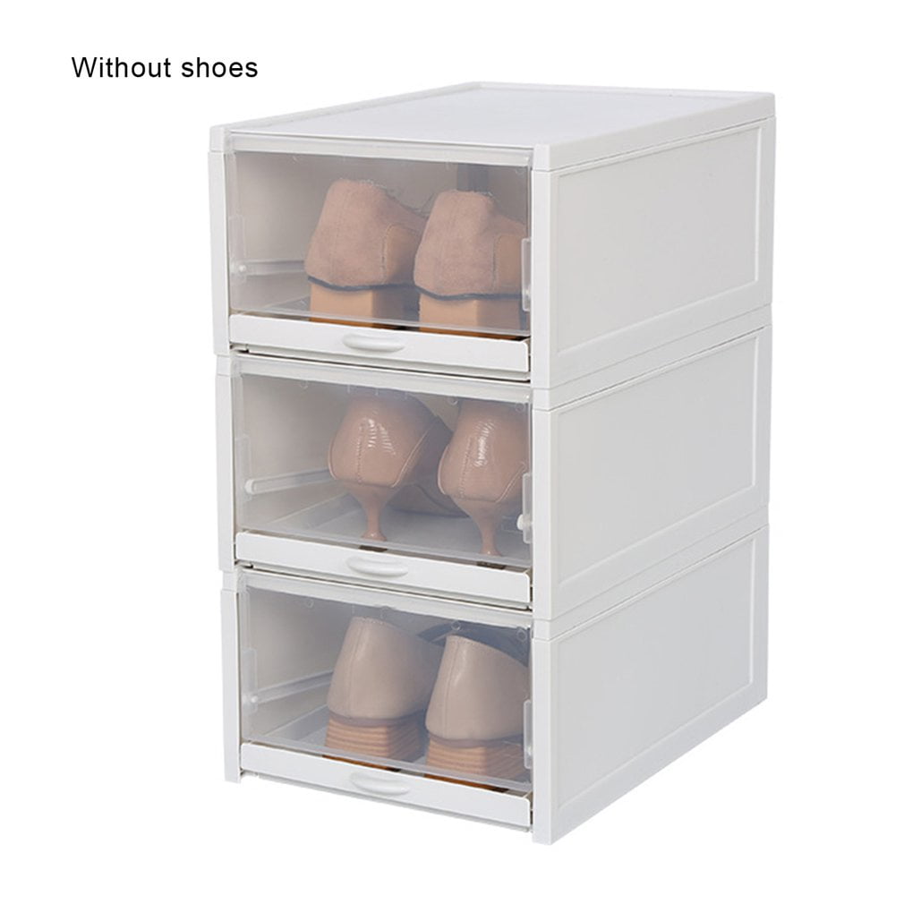 NEWLY 3pcs set Clear Plastic Stackable Transparent Shoe Box Shoes