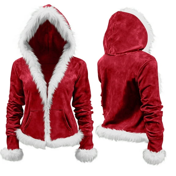 LEBONYARD Women's Trendy Plush Hooded Cuff Wool Collar Fashion Christmas Solid Colored Long Sleeved Large Pocket Casual Loose Warn Fit Sweatshirt