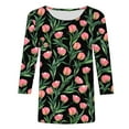 thumbnail image 3 of Ichuanyi Women's Spring Fashion Flowers Printed Mid-length 3/4 Sleeves T-shirt Blouse O-Neck Casual Tunic Tops, 3 of 4