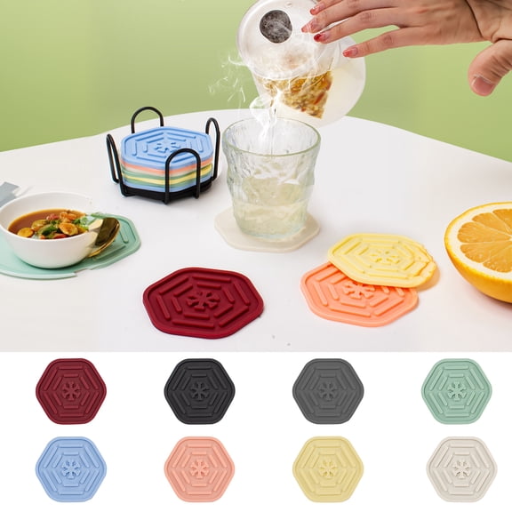 Hariumiu Silicone Hexagonal Coasters Non-slip Heat Resistant Drink Cup Mats Anti-scald Pot Holder Kitchen Table Accessories Home Decor