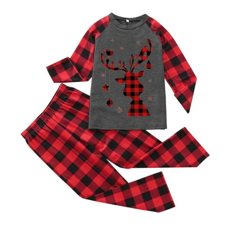 

Youmylove Kids Christmas Pajamas Cute Plaid Deer Printed Pjs Plaid Long Sleeve Family Casusal Pajamas Sleepwear Party Nightwear