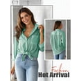 thumbnail image 7 of STARVNC Women Striped Lapel Collar Single Breasted Long Sleeve Pocket Shirt, 7 of 7