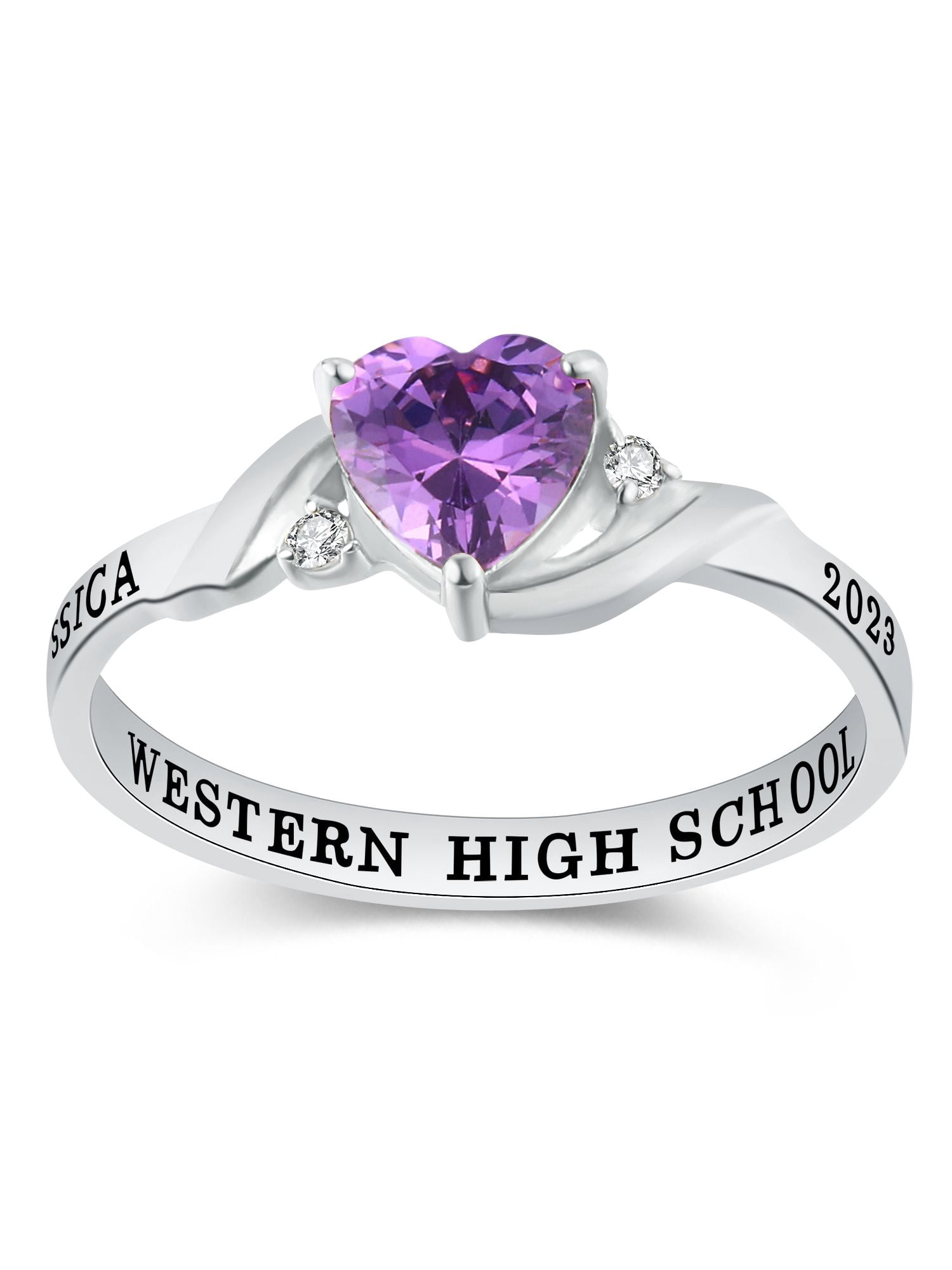Mementos USA Custom Class Ring for Women High School and College-Sterling Silver/Platinum-Serenity