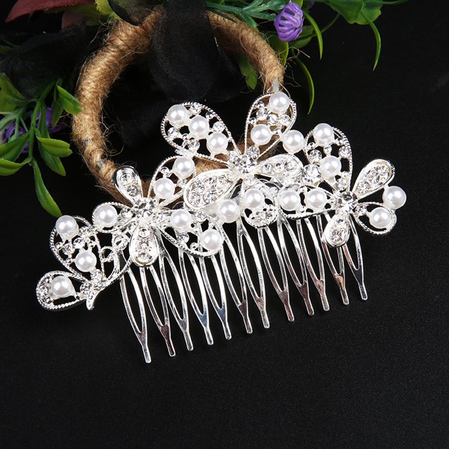 Peineta de aleación con diamantes de imitación blancos, pinza para el cabello, tocado de novia europeo y americano con flores de perla caliente, accesorios para el cabello, accesorios de novia