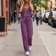 thumbnail image 2 of Pantalones Casuales para Mujeres Verano Cuello en V Color Sólido Bolsillo sin Mangas Pantalones Largos Mono Poliéster Moda Casual, 2 of 7