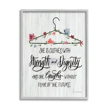 Stupell Industries Clothed With Strength Dignity Chic Motivational Laundry Phrase, 16 x 20,Design by Kristen Brockmon