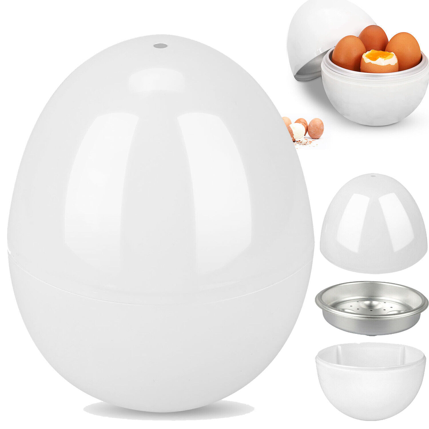 White Microwave Egg Boiler Cooker Steamer Egg Shape Cook Tool 4