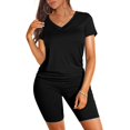 thumbnail image 2 of AOMPMSDX Gift Set For Women Two Piece Outfits For Short Sleeve V Neck Biker Shorts Womens Sets, 2 of 7