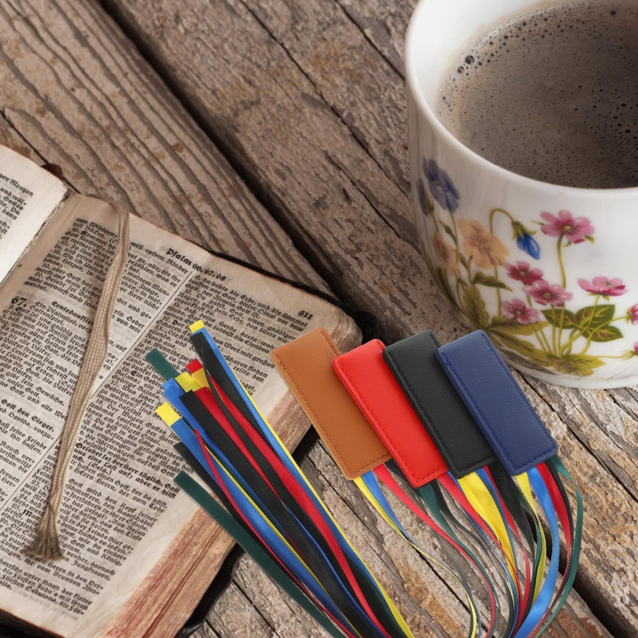 Leather Bookmark Bible 4pcs Ribbon Tassel Tabs Zipper