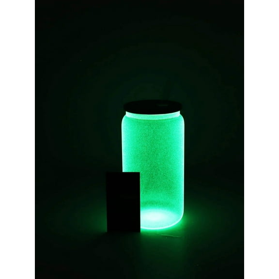 16oz Sublimation blank Glow In Dark iridescent Glitter glass Jar Cans Tumblers (Includes Bamboo Lid Straw)