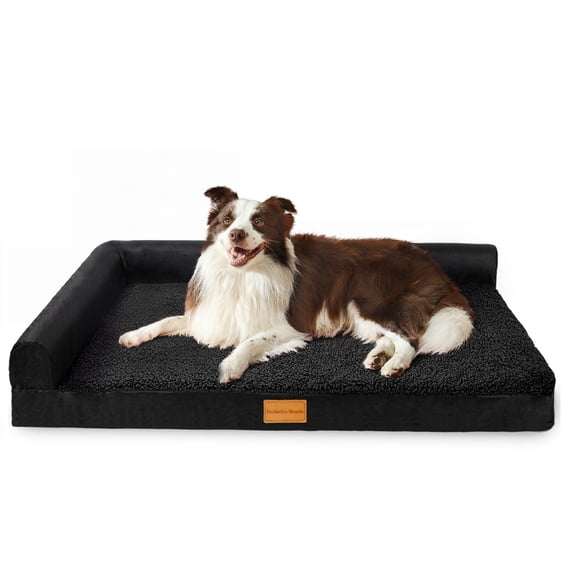 Exclusivo Mezcla L-Shaped Pet Couch Bed with Removable and Washable Cover 36"x24", Orthopedic Dog Bed for Medium Dogs with Non-Slip Bottom, Black
