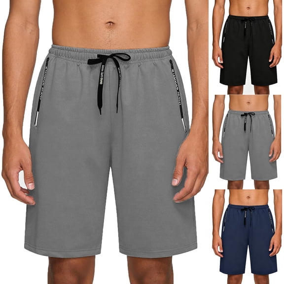 AnuYalue Mens Shorts Big and Tall Quick Dry Workout Running Shorts Athletic Shorts Knee Length SweatShorts with Zip Pockets