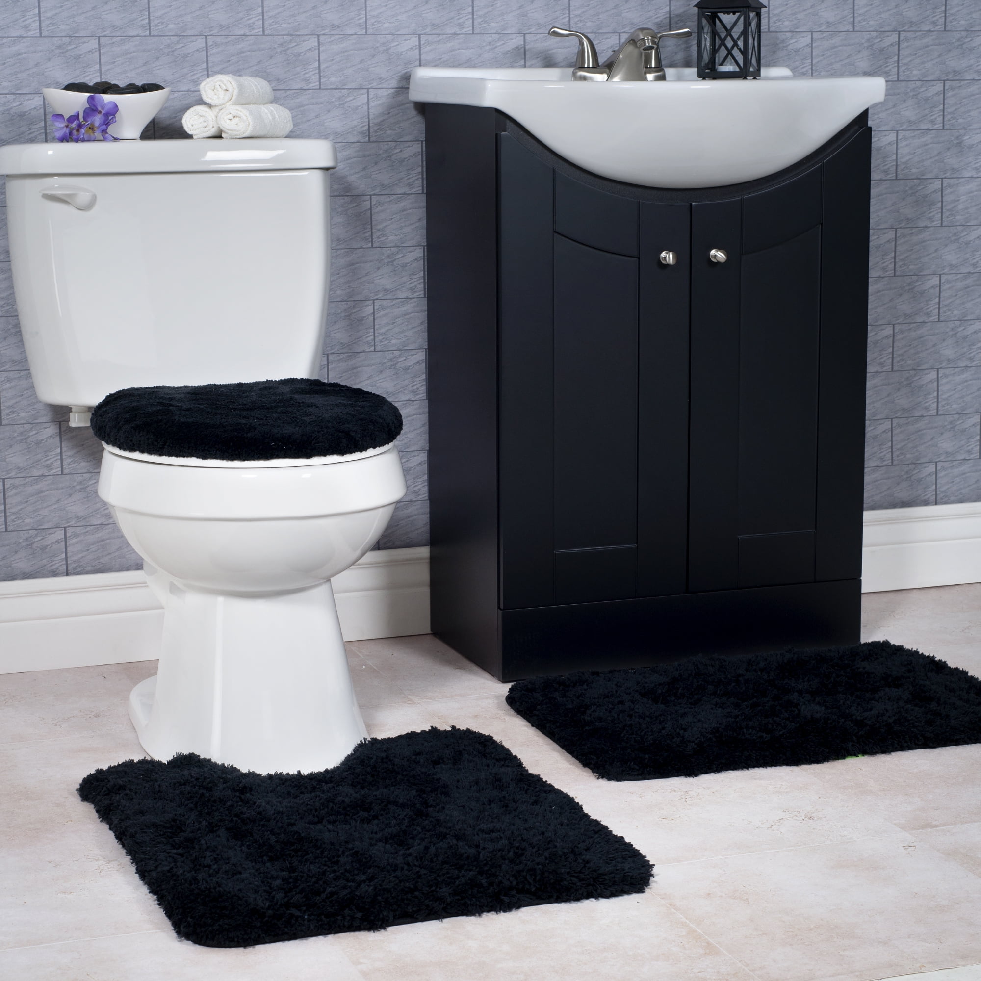 Includes U-Shape Contoured Toilet Mat & Bath Rug & Lid Cover Soft Chenille Bath Mats Set Serenable 3 Pieces Bathroom Rugs Set